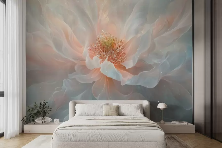 Wall Mural Photo Wallpaper a dreamy, ethereal painting of a large, delicate flower in soft pastel tones w02545