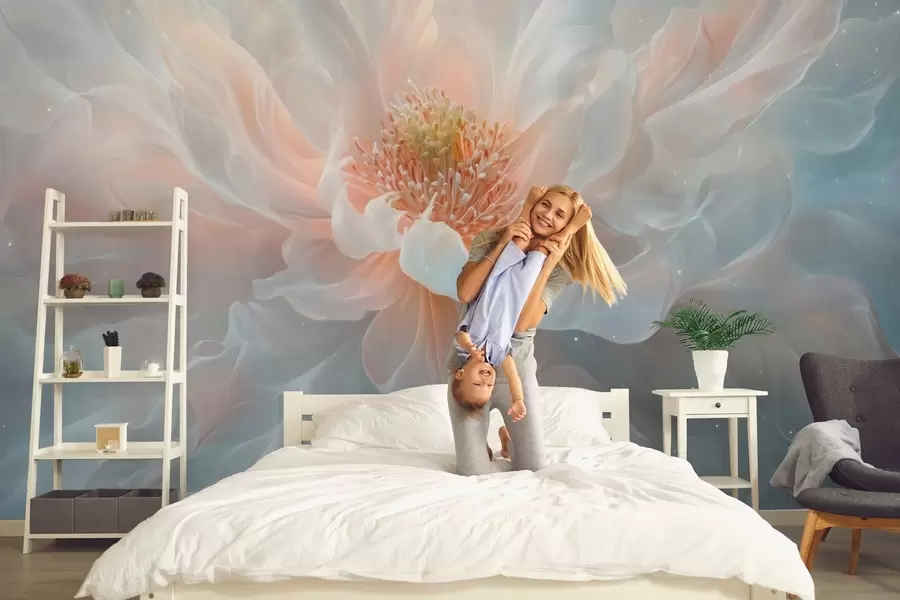 Wall Mural Photo Wallpaper a dreamy, ethereal painting of a large, delicate flower in soft pastel tones w02545