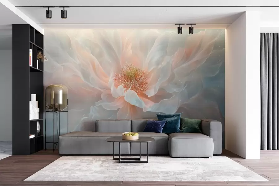 Wall Mural Photo Wallpaper a dreamy, ethereal painting of a large, delicate flower in soft pastel tones w02545