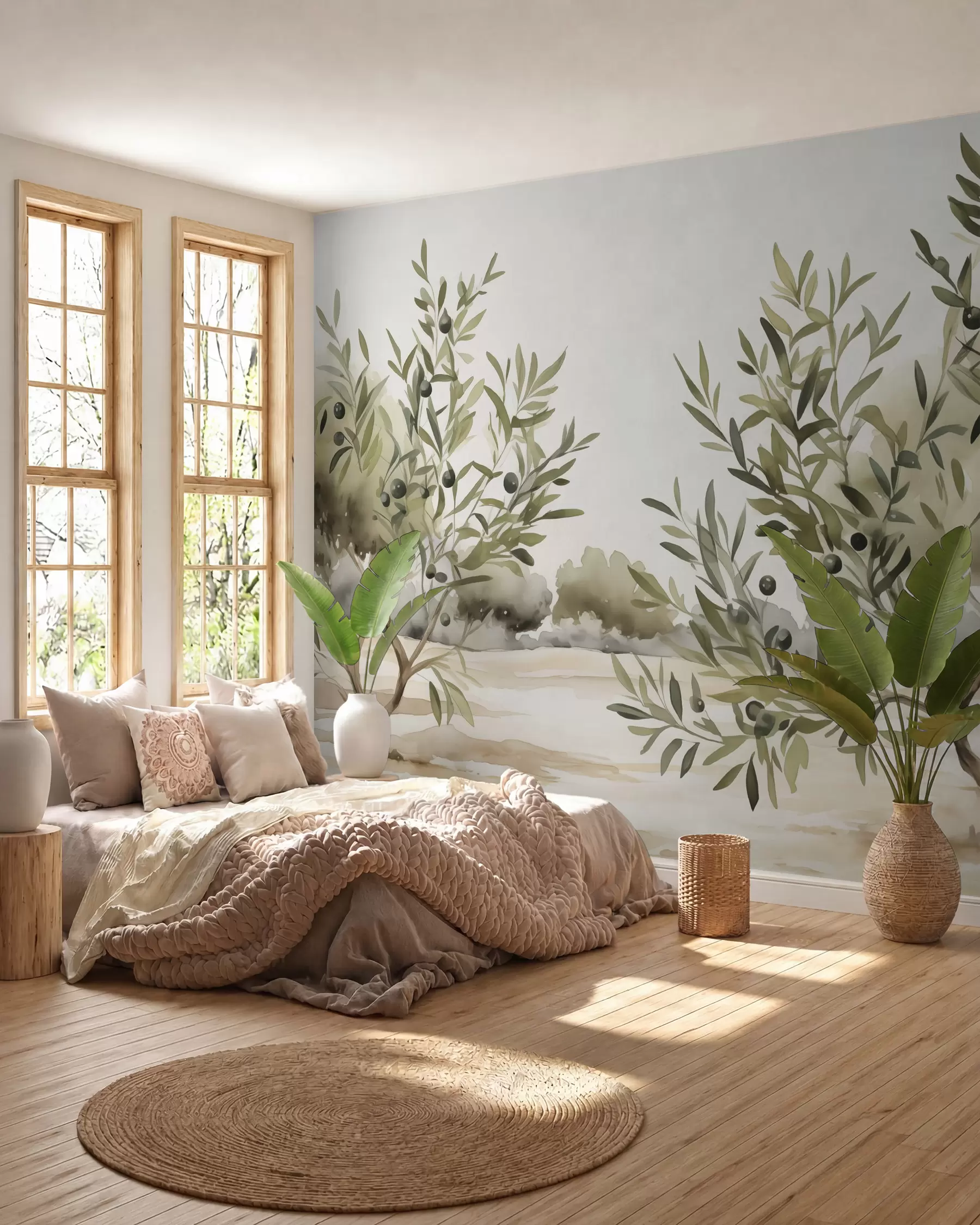 murales Ramas de olivo y colinas w02583