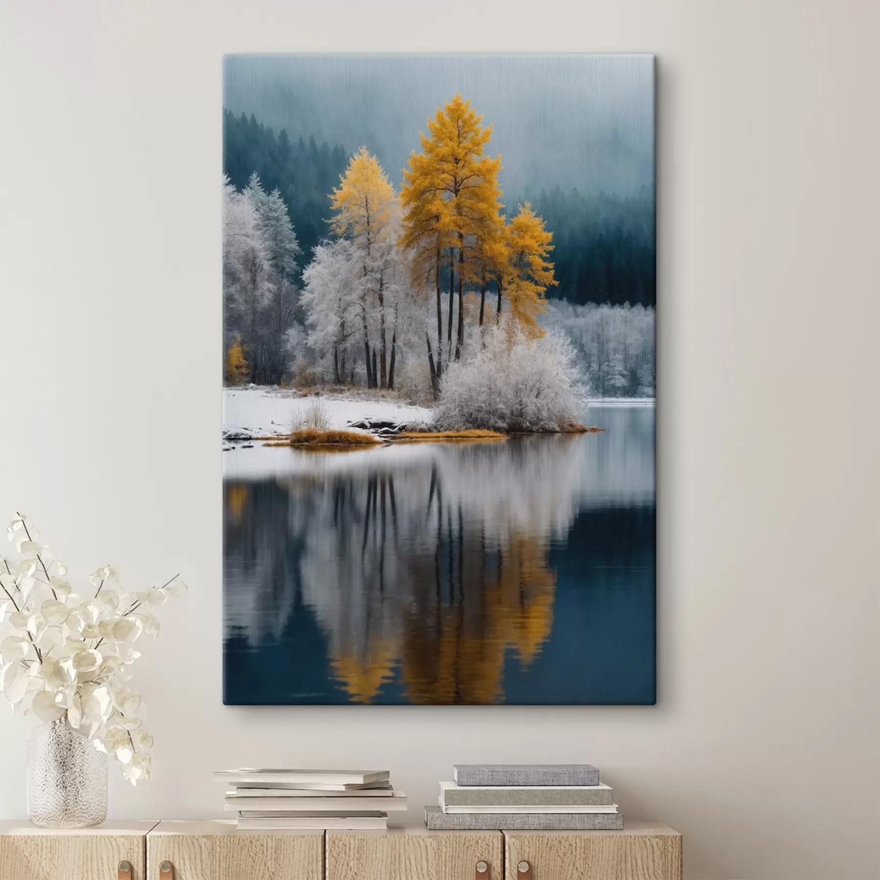wall murals Winter forest and lake s41785