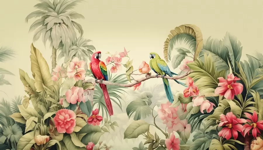 Wall Mural Photo Wallpaper Two parrots in tropical bushes w08507