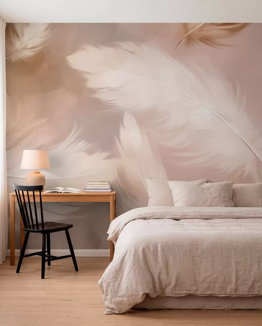 Wall Mural Photo Wallpaper Large feathers in beige w02601v1