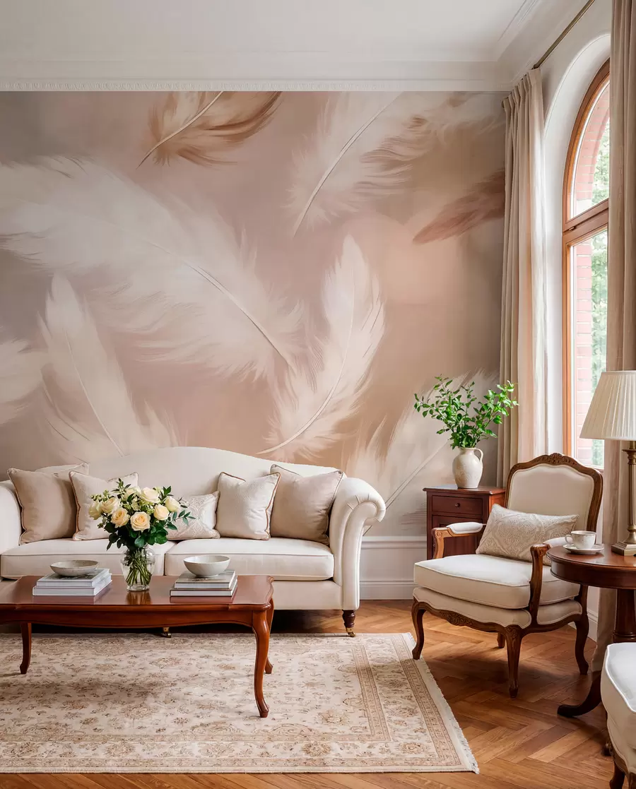 Wall Mural Photo Wallpaper Large feathers in beige w02601v1