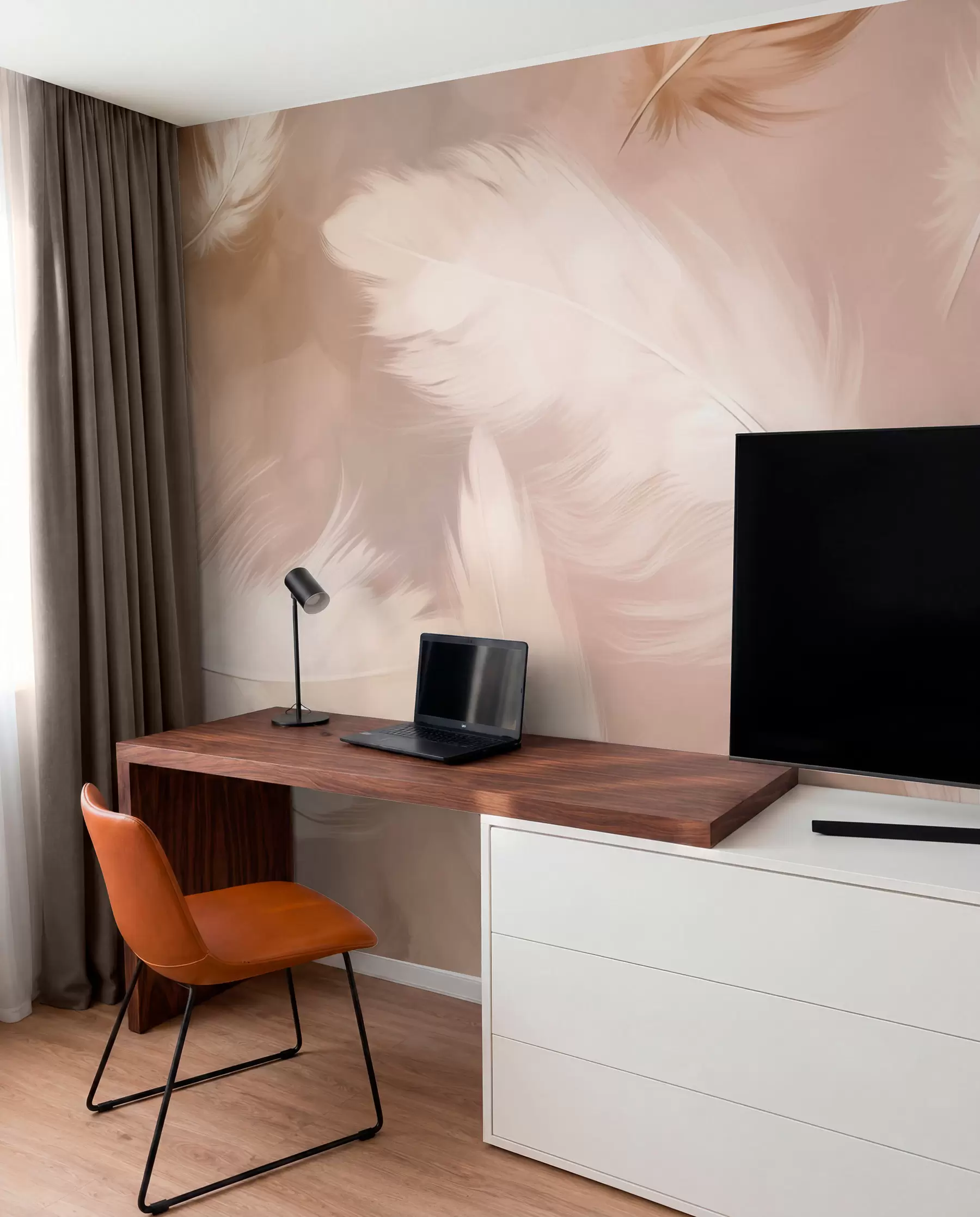 peintures murales Plumes en rose et beige w02601v1