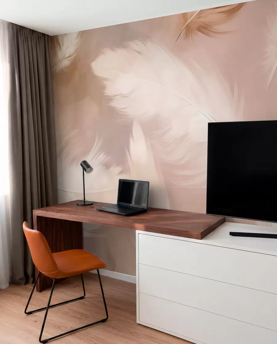 Wall Mural Photo Wallpaper Large feathers in beige w02601v1