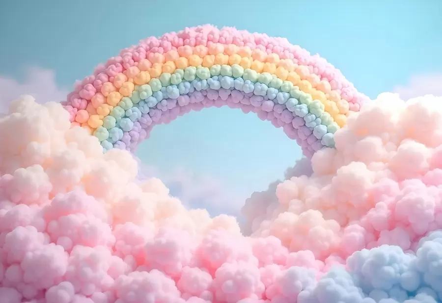 Wall Mural Photo Wallpaper Fluffy rainbow on clouds, painted w02615