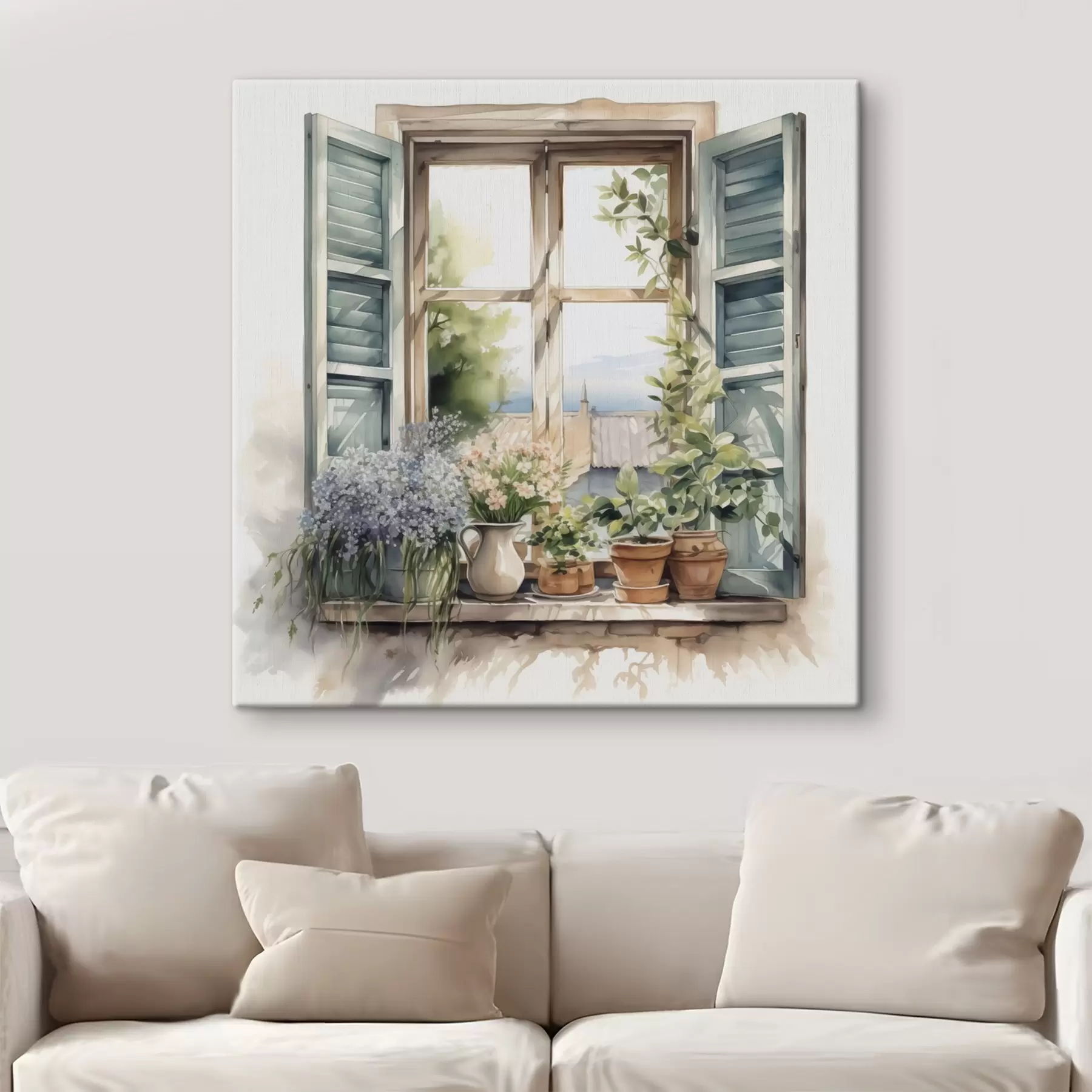 wall murals Vegetation on the windowsill imitation of watercolor s42144