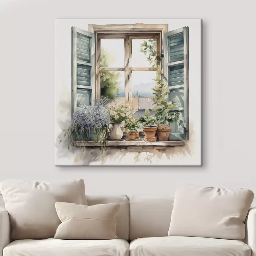 wall murals Vegetation on the windowsill imitation of watercolor s42144