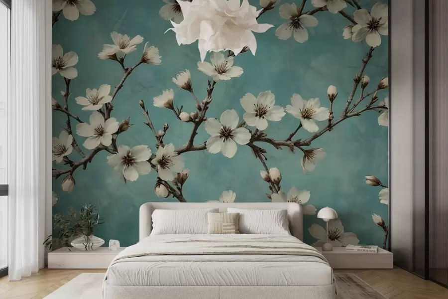 Wall Mural Photo Wallpaper Blooming branches on a concrete background w02610