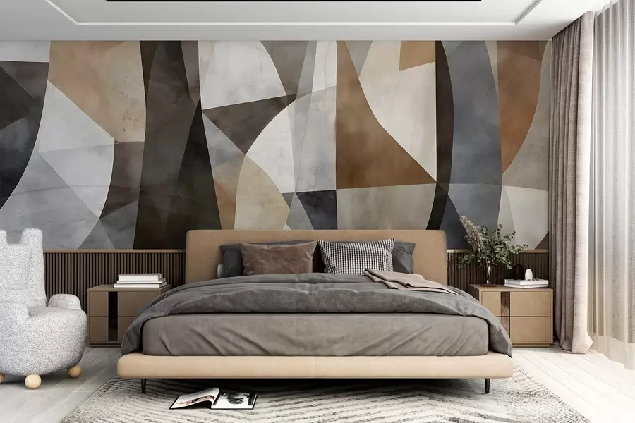 Wall Mural Photo Wallpaper Abstract modern art textural geometric shapes in shades of brown, gray, and beige w08530