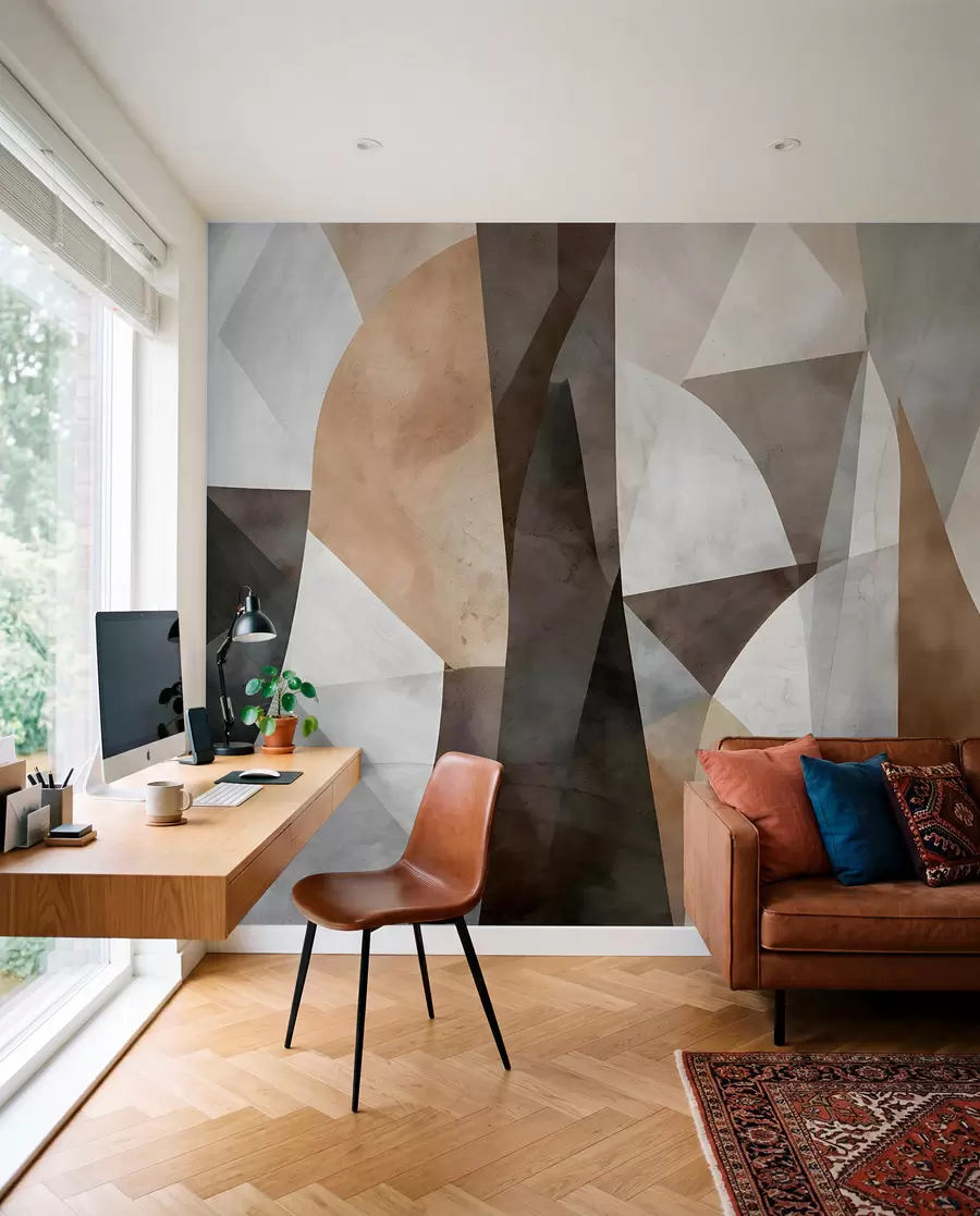 Wall Mural Photo Wallpaper Abstract modern art textural geometric shapes in shades of brown, gray, and beige w08530