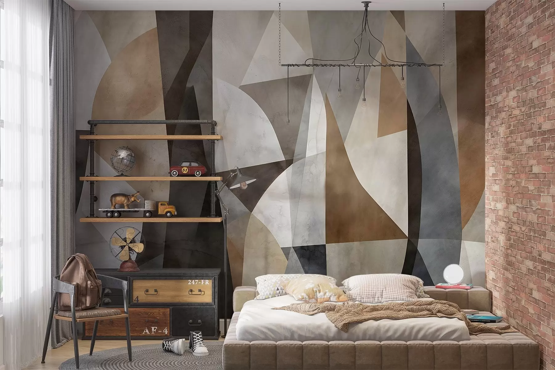 Wall Mural Photo Wallpaper Abstract modern art textural geometric shapes in shades of brown, gray, and beige w08530