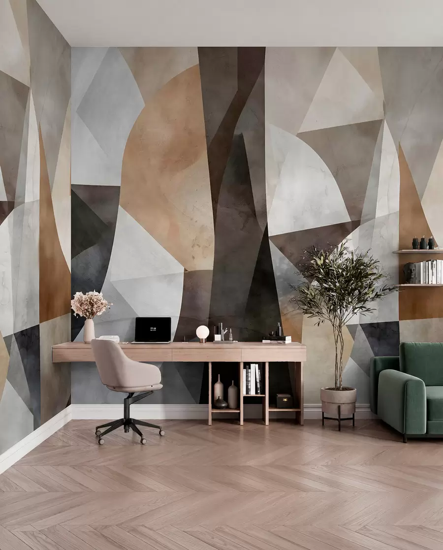 wall murals Abstract modern art textural geometric shapes in shades of brown, gray, and beige w08530