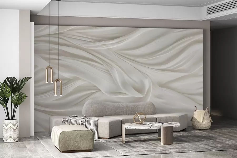 Wall Mural Photo Wallpaper Modern print with imitation of smooth, flowing white fabric with soft, billowing folds and creases w08537