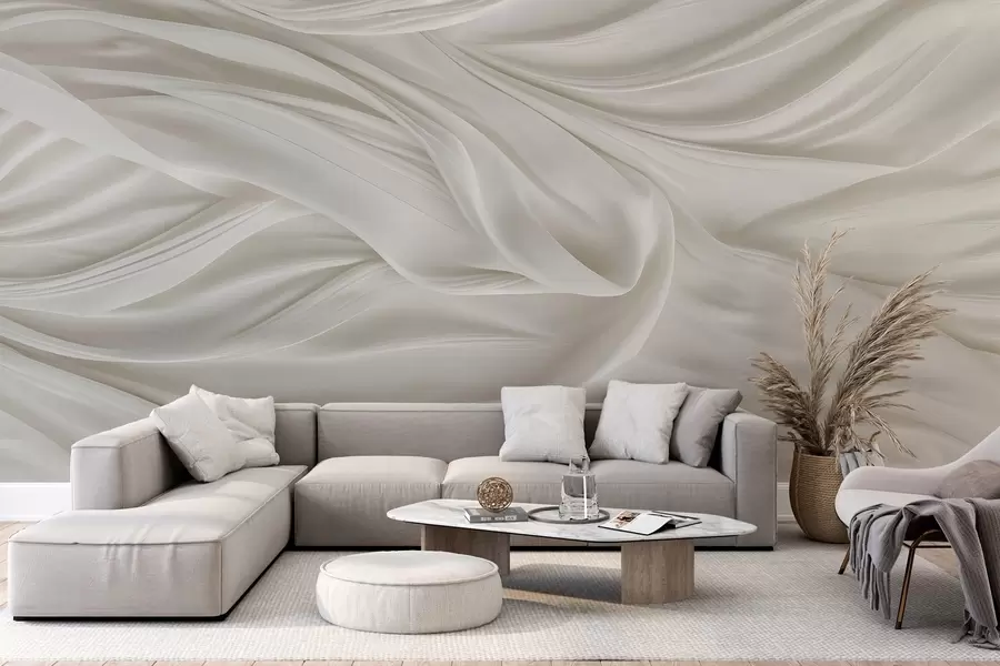 Wall Mural Photo Wallpaper Modern print with imitation of smooth, flowing white fabric with soft, billowing folds and creases w08537