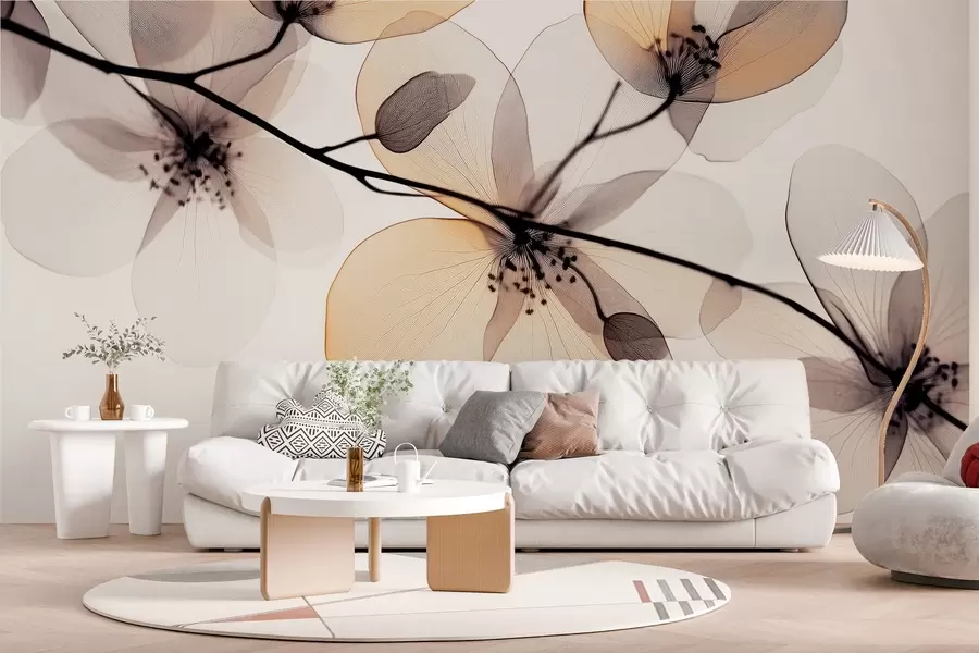 murais de parede ramo delicado e requintado com flores transparentes  w02630