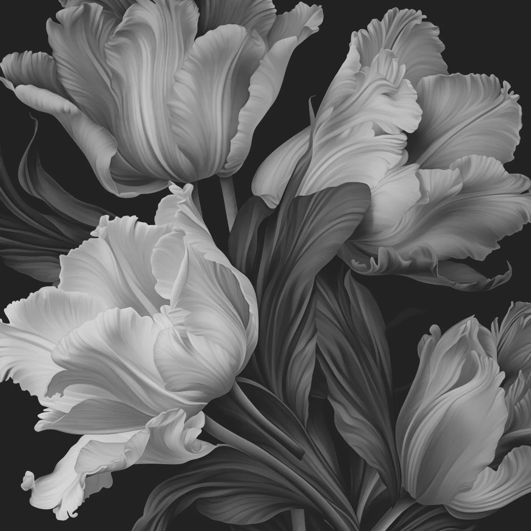 Wall Mural Photo Wallpaper Black and white tulips in photorealistic style w02557