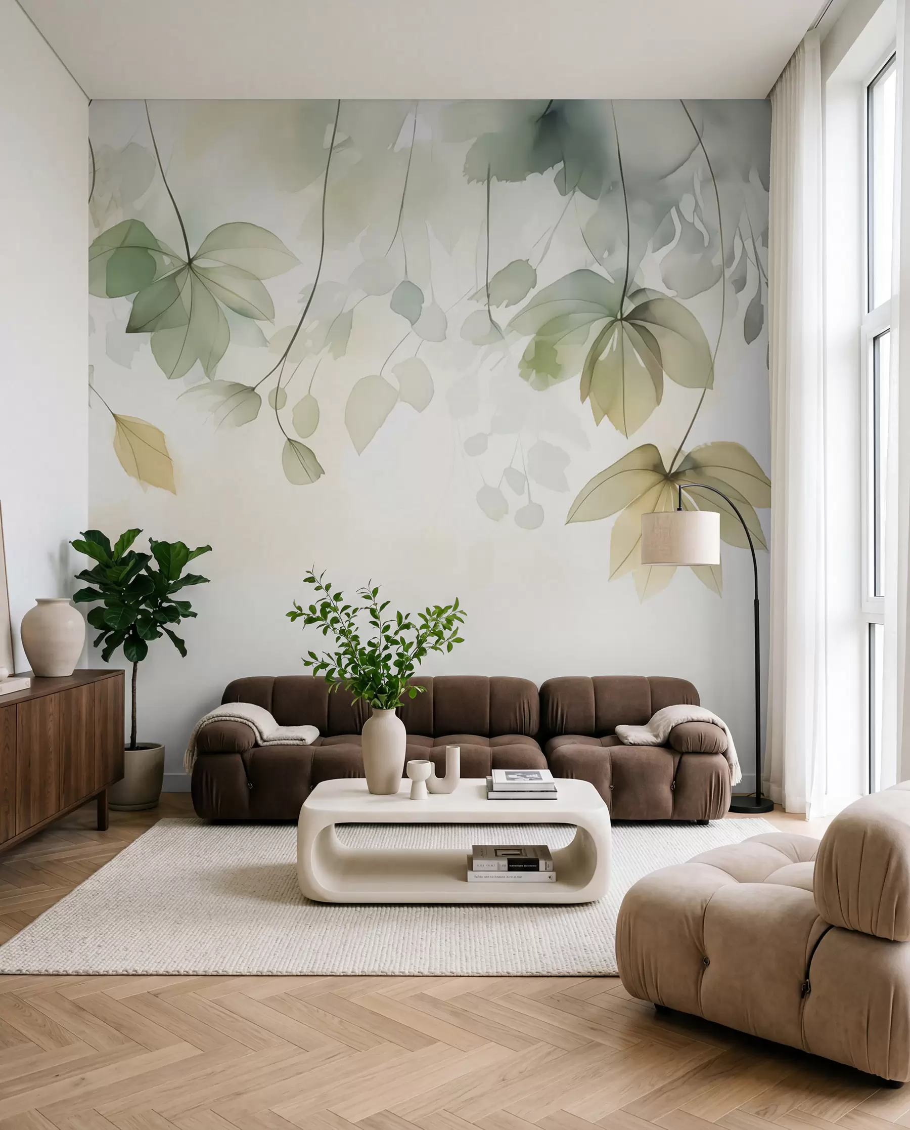 murales Hojas en acuarela tenue w02637