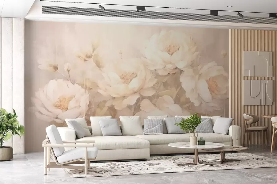 Wall Mural Photo Wallpaper White peonies on a textured background w02571