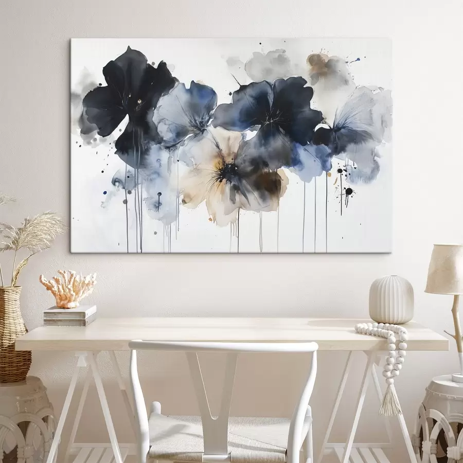 wall murals Watercolor flowers, fluid style, blue colors s42207