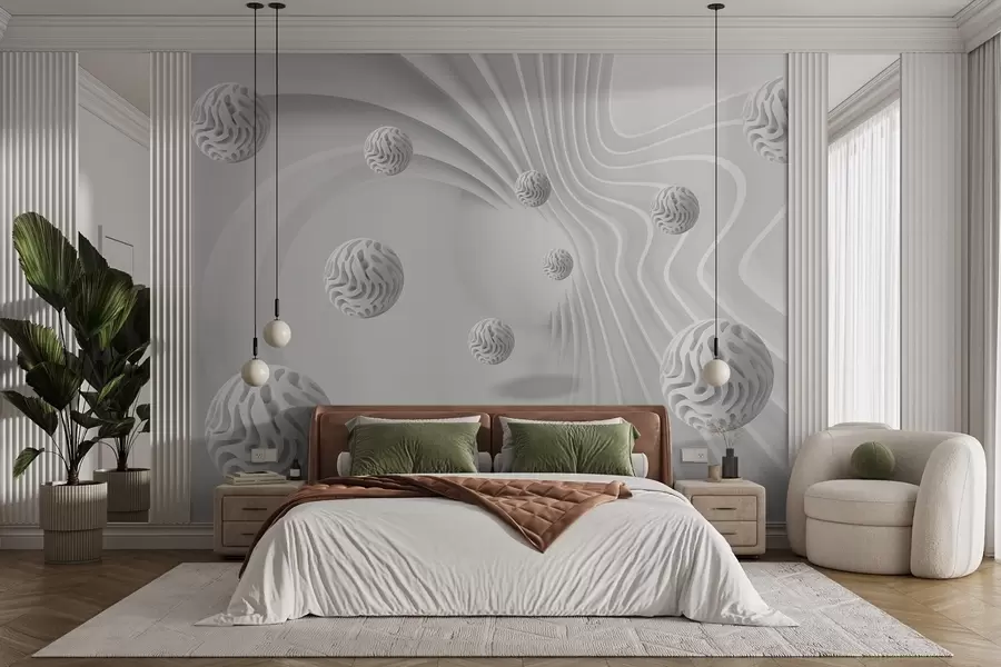 Wall Mural Photo Wallpaper 3D gray abstraction with spheres and depth effect w08553