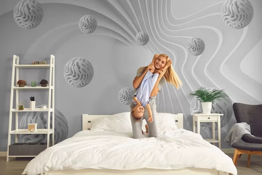 Wall Mural Photo Wallpaper 3D gray abstraction with spheres and depth effect w08553