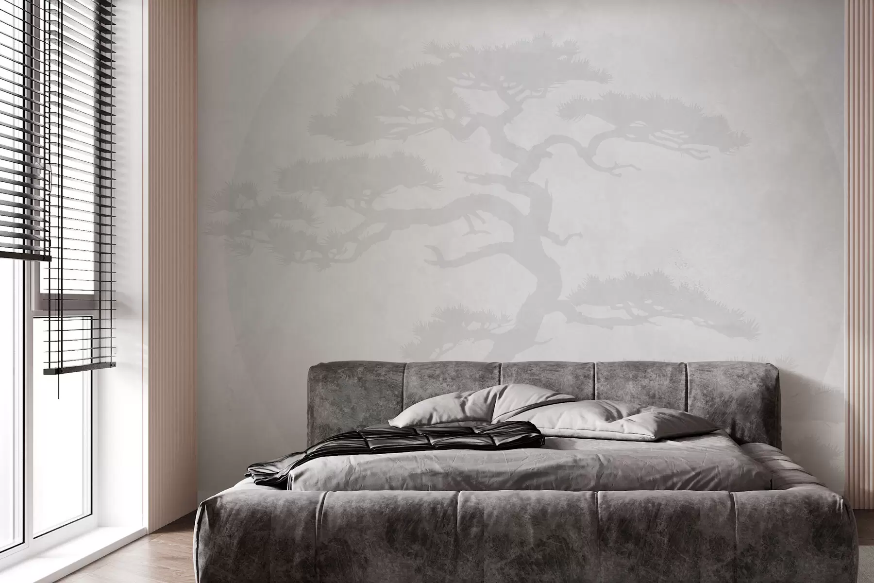 murais de parede Árvore bonsai japonesa e fundo grunge geométrico w08554