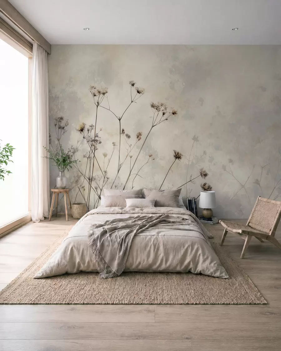 wall murals eco-style wallpaper with wild plants in pastel colors w02684