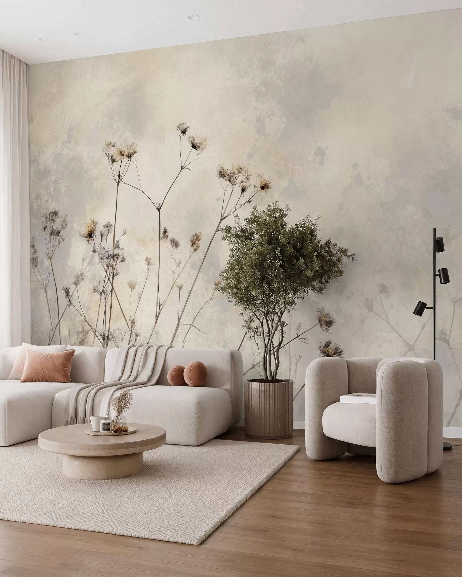 peintures murales papier peint de style écologique avec des plantes sauvages dans des couleurs pastel w02684