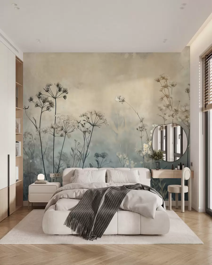 wall murals eco-style wallpaper with wildflowers and plants on a textured background w02685