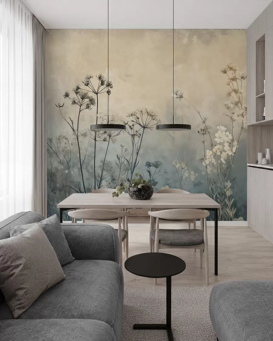 wall murals eco-style wallpaper with wildflowers and plants on a textured background w02685
