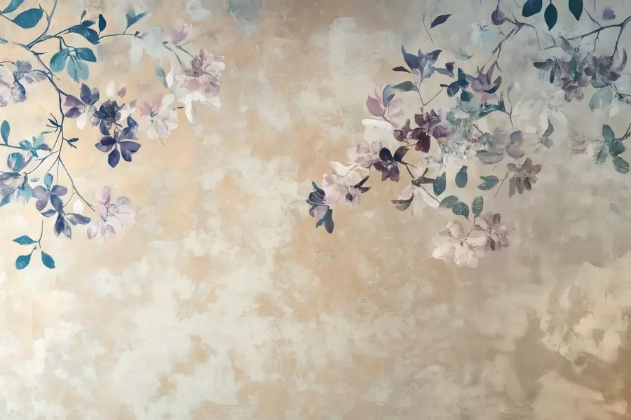 wall murals retro style wallpaper with branches and flowers w02686