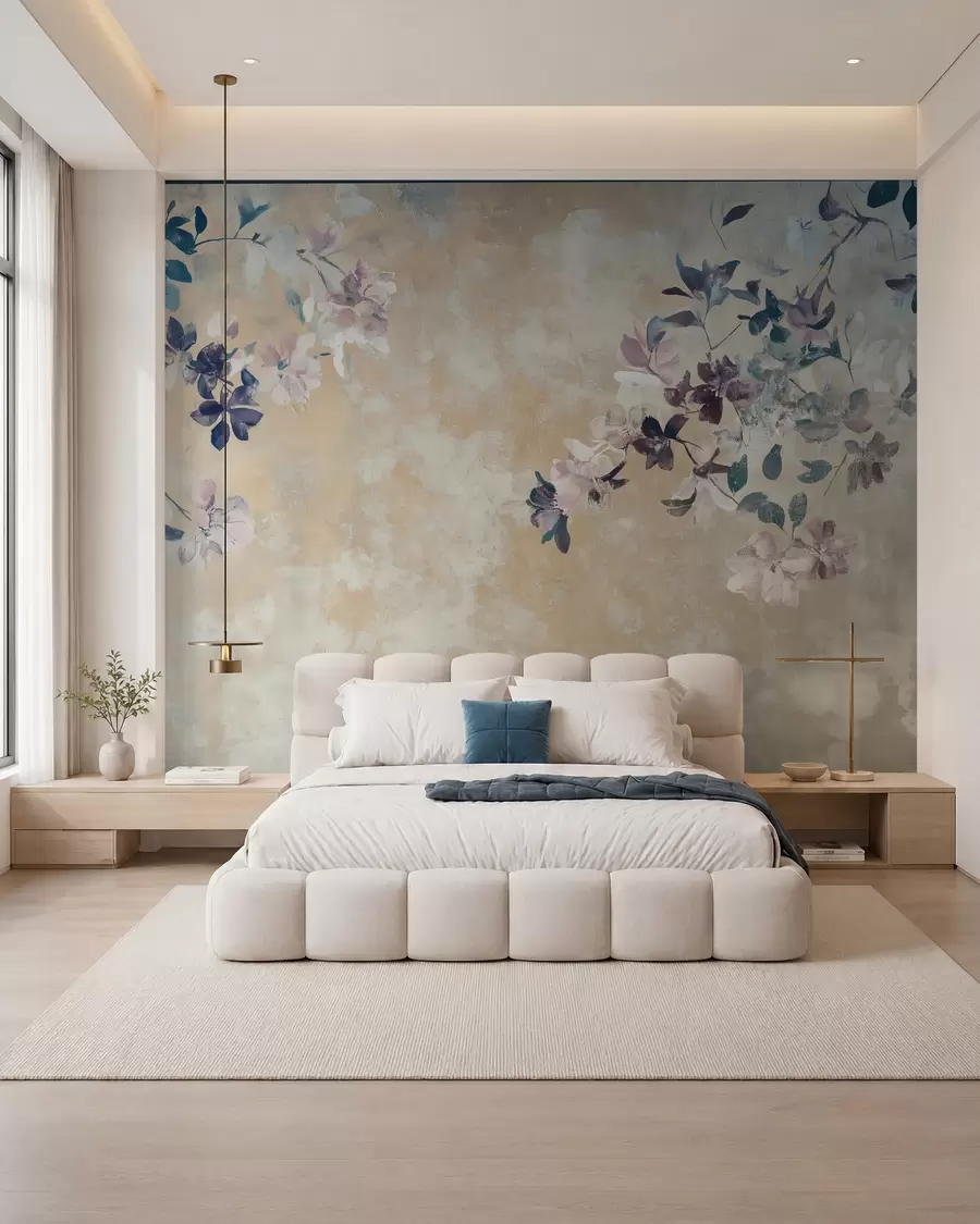 peintures murales papier peint de style rétro avec des branches et des fleurs w02686