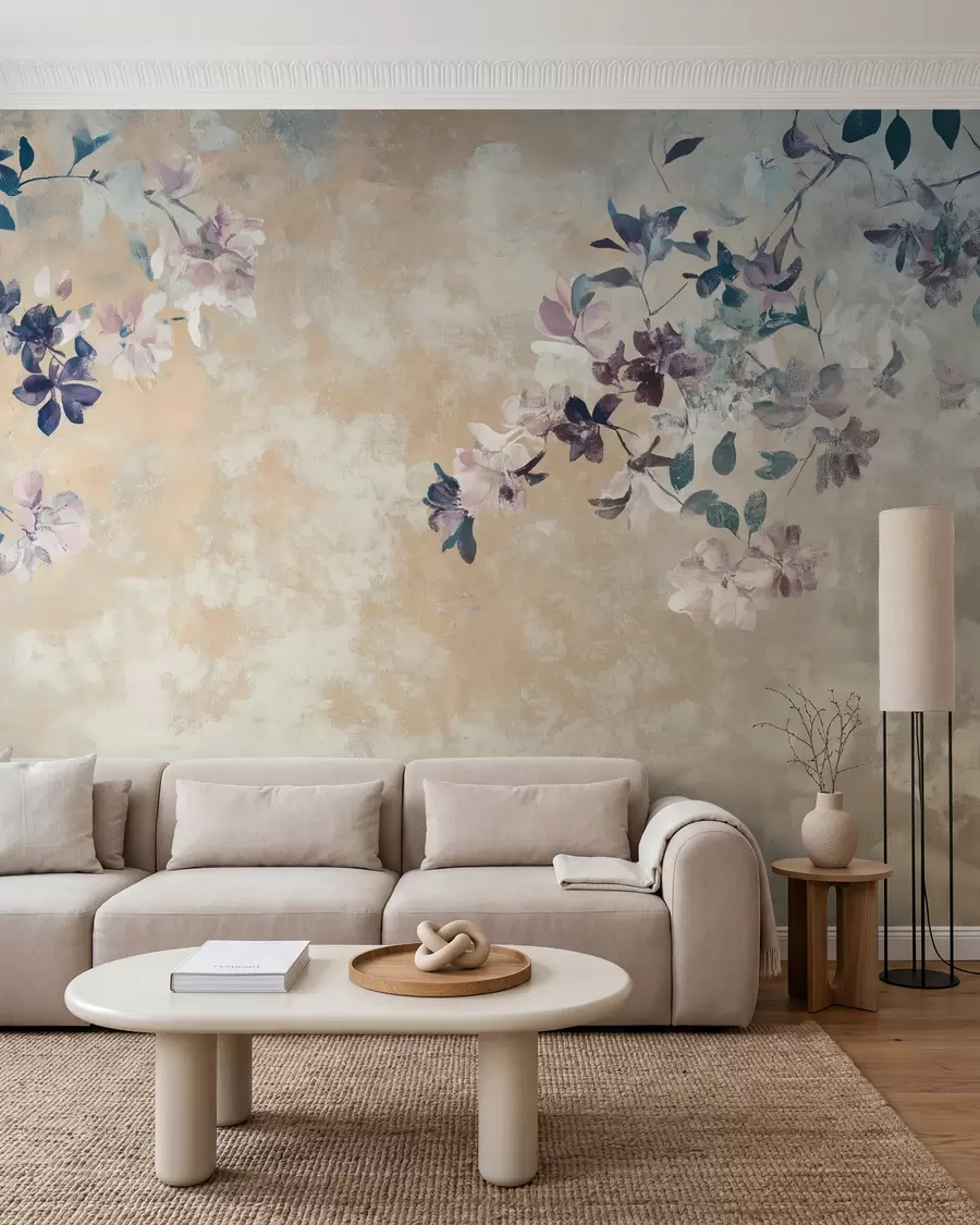 Wall Mural Photo Wallpaper retro style wallpaper with branches and flowers w02686
