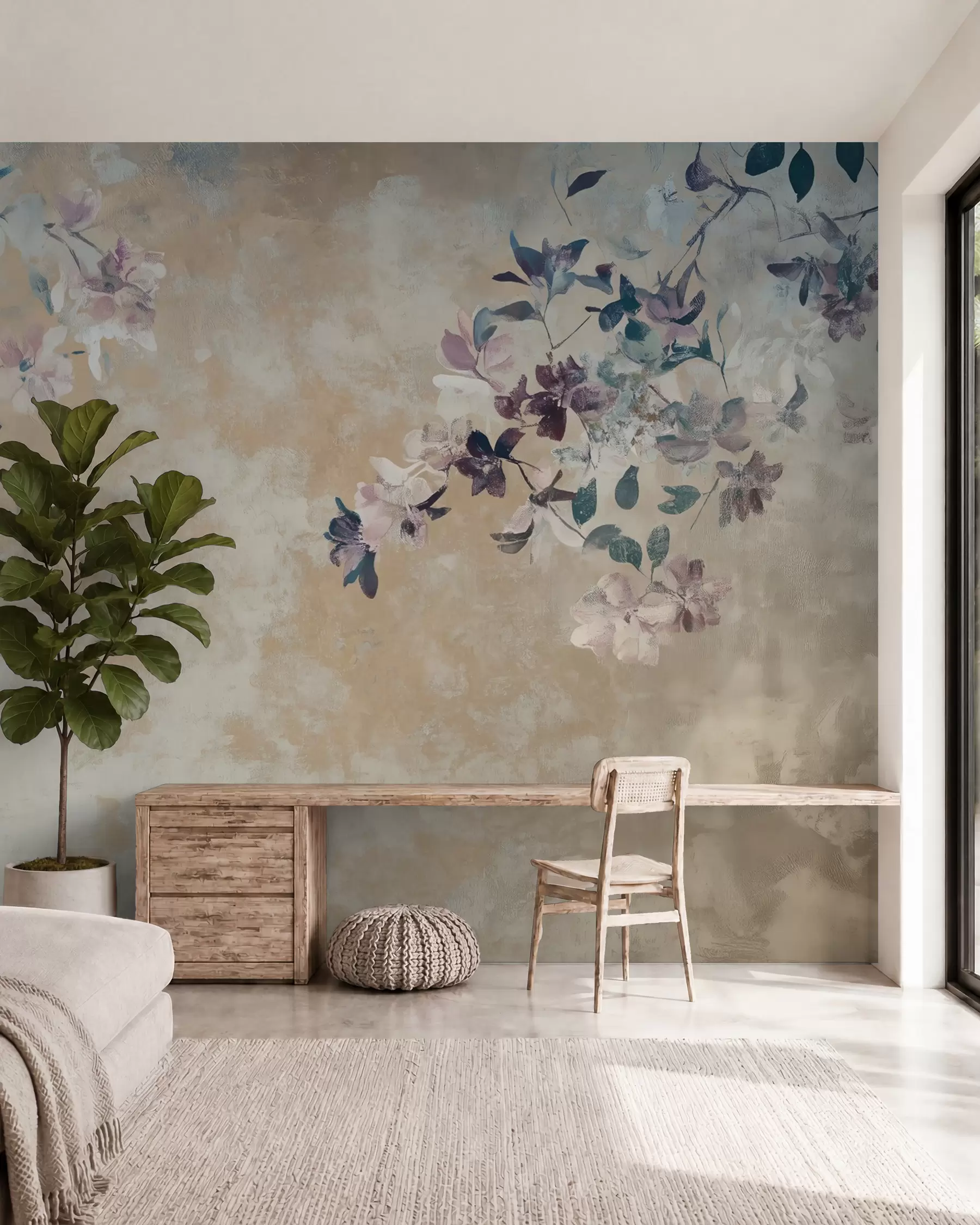 Wall Mural Photo Wallpaper retro style wallpaper with branches and flowers w02686