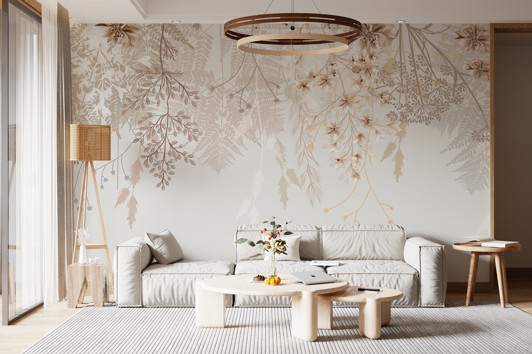 Wall Mural Peel and Stick Wallpaper Delicate floral branches and grass ...