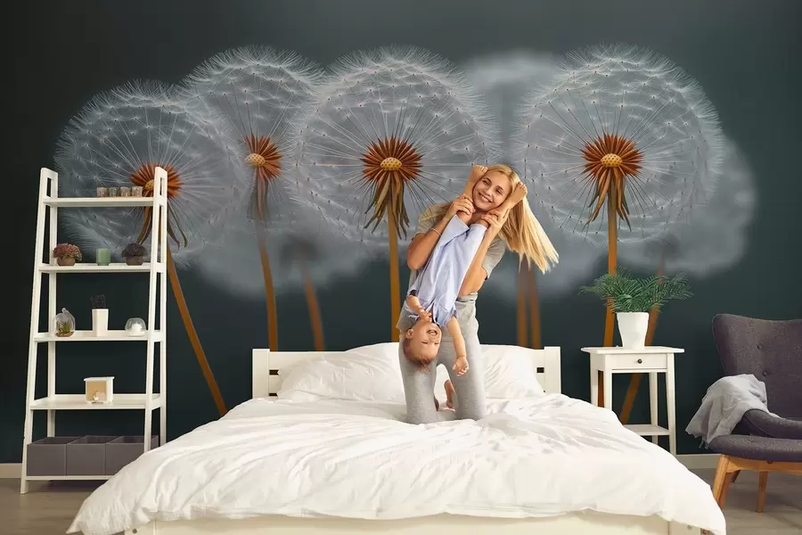 Wall Mural Photo Wallpaper Airy dandelions against a dark natural background w08498