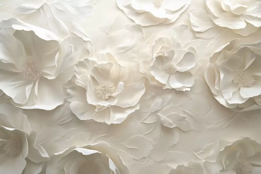 wall murals Airy flowers in warm tones against a background of leaf strokes w08562