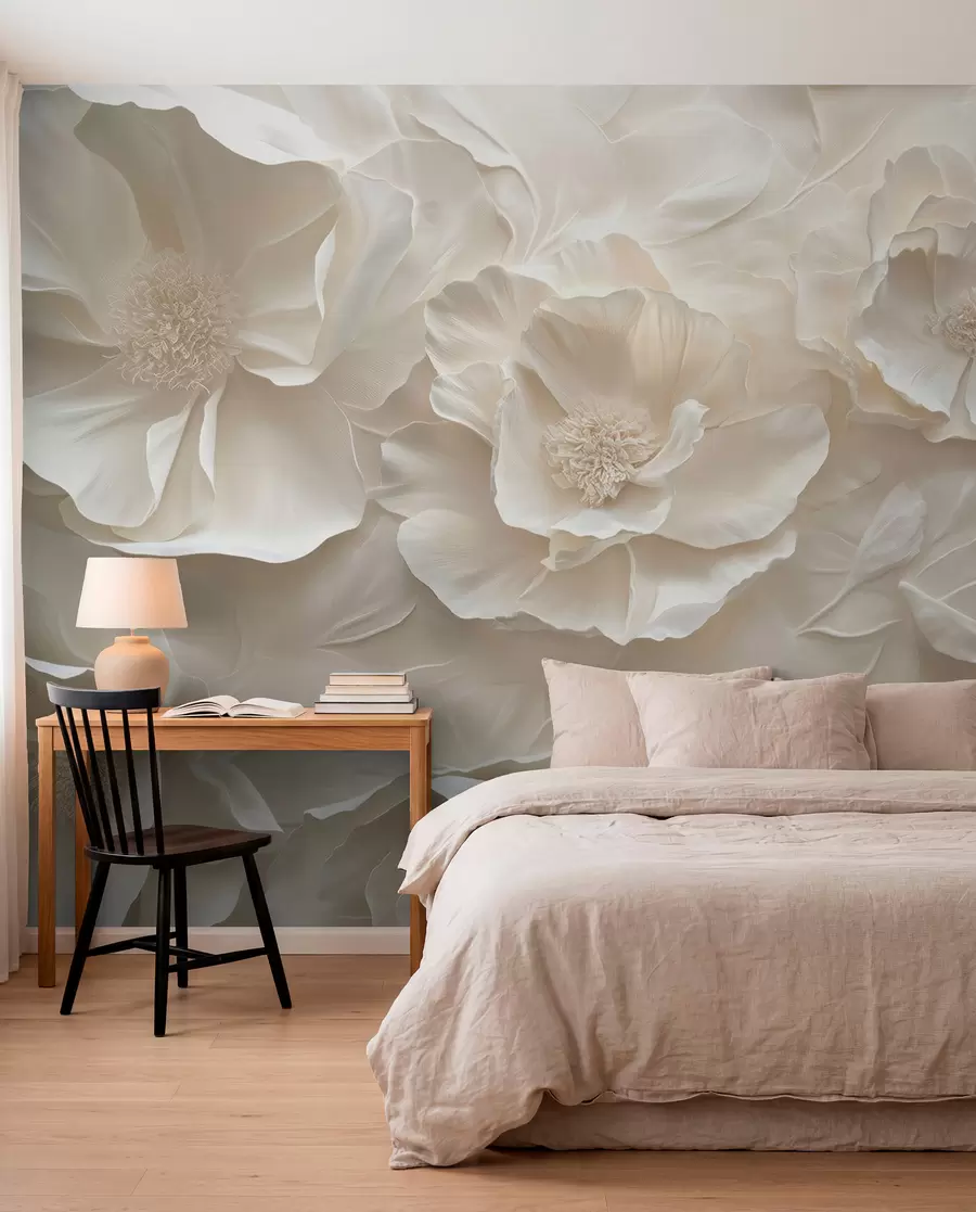 peintures murales Fleurs aériennes dans des tons chauds sur un fond de feuilles w08562