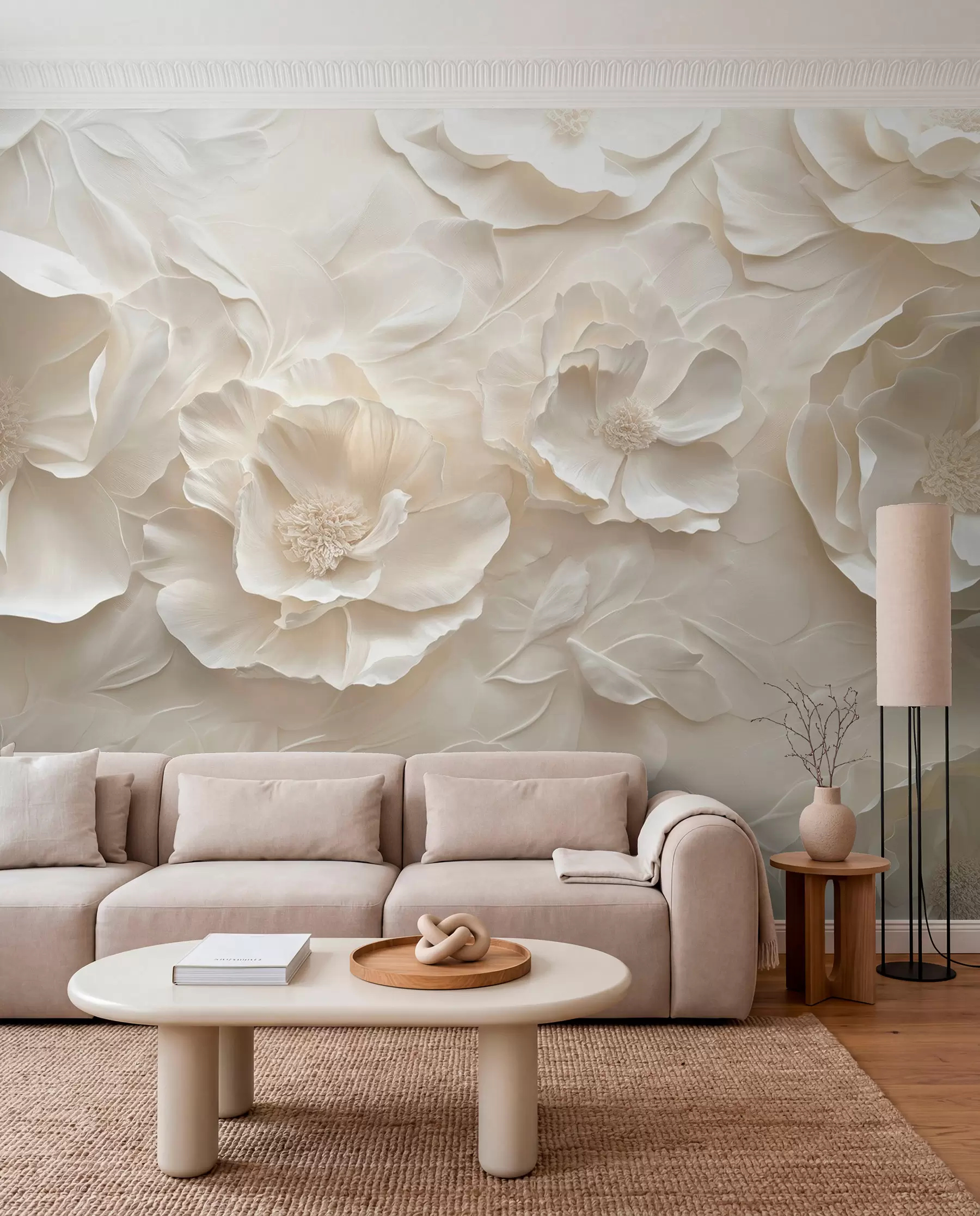Wall Mural Photo Wallpaper Airy flowers in warm tones against a background of leaf strokes w08562