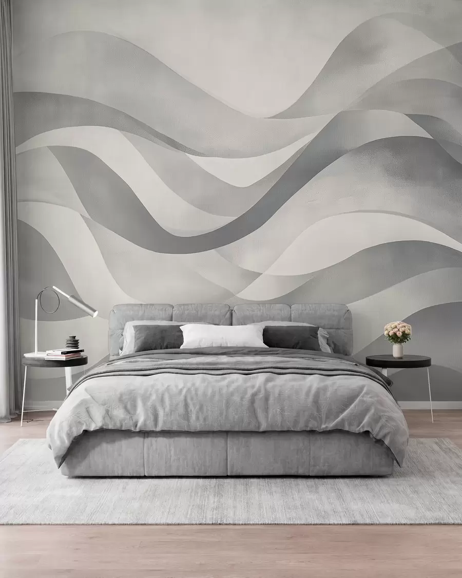 Wall Mural Photo Wallpaper Smooth waves in gray-blue tones in watercolor style w08564v1