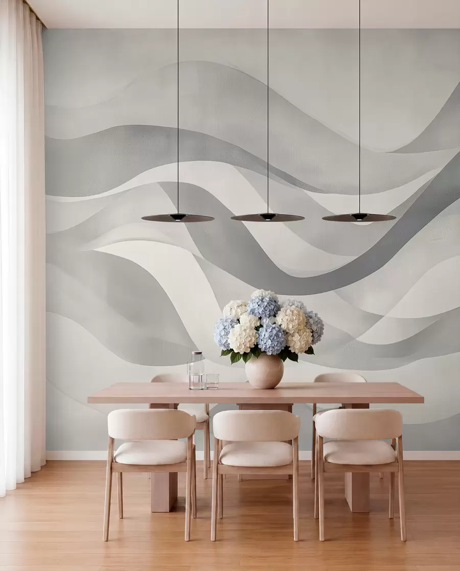Wall Mural Photo Wallpaper Smooth waves in gray-blue tones in watercolor style w08564v1