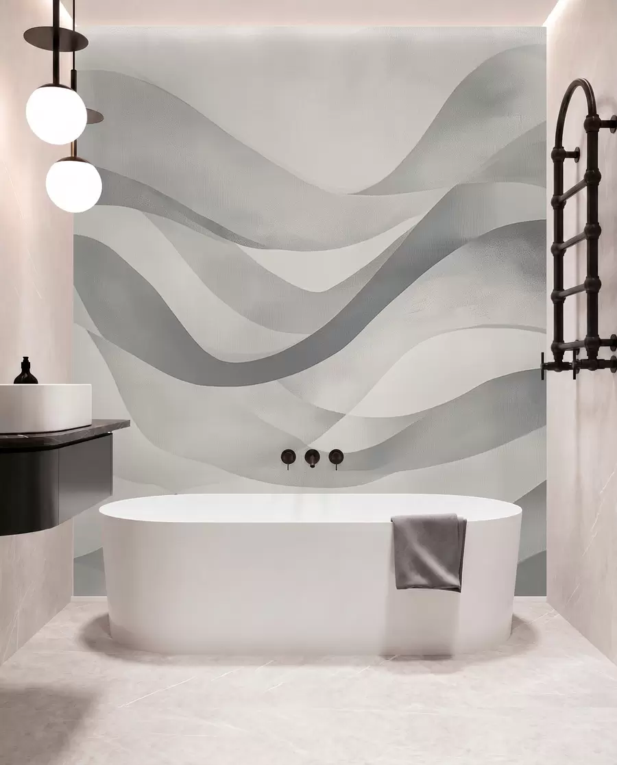 Wall Mural Photo Wallpaper Smooth waves in gray-blue tones in watercolor style w08564v1