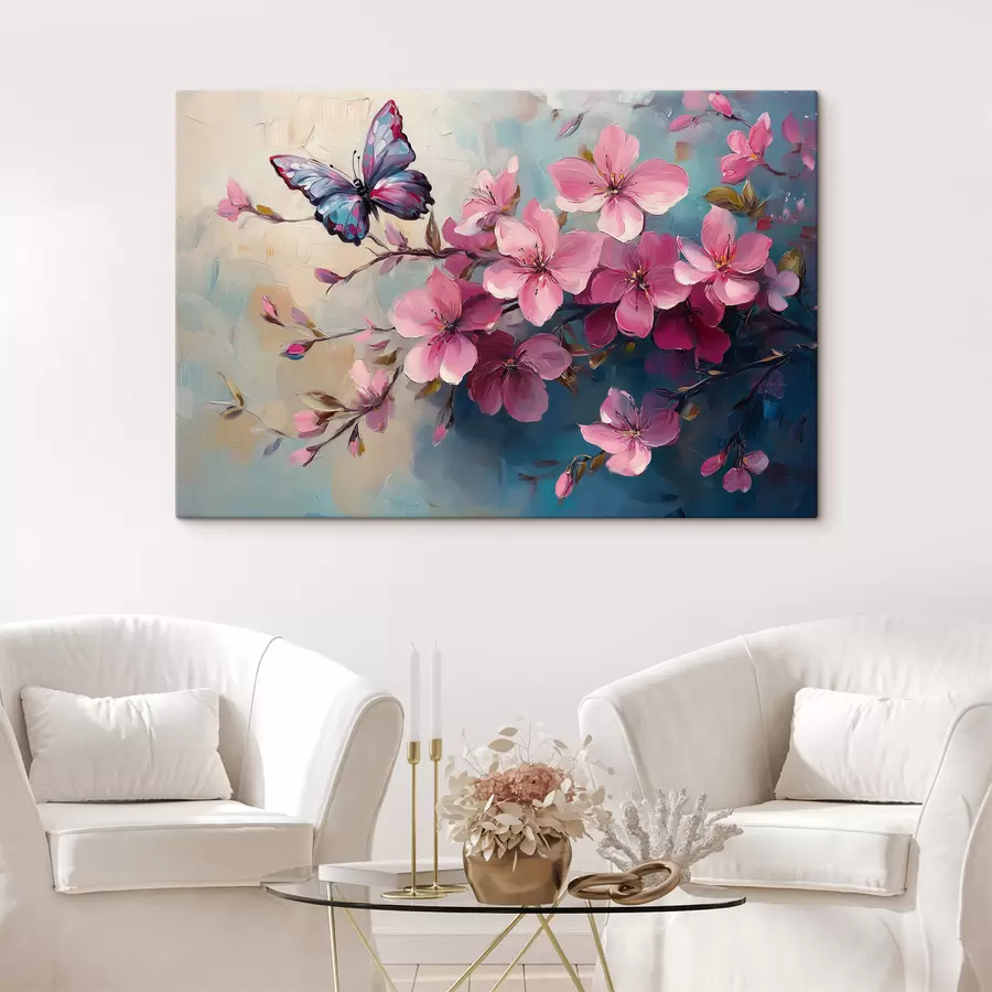 wall murals Pink flowers and butterfly s42320