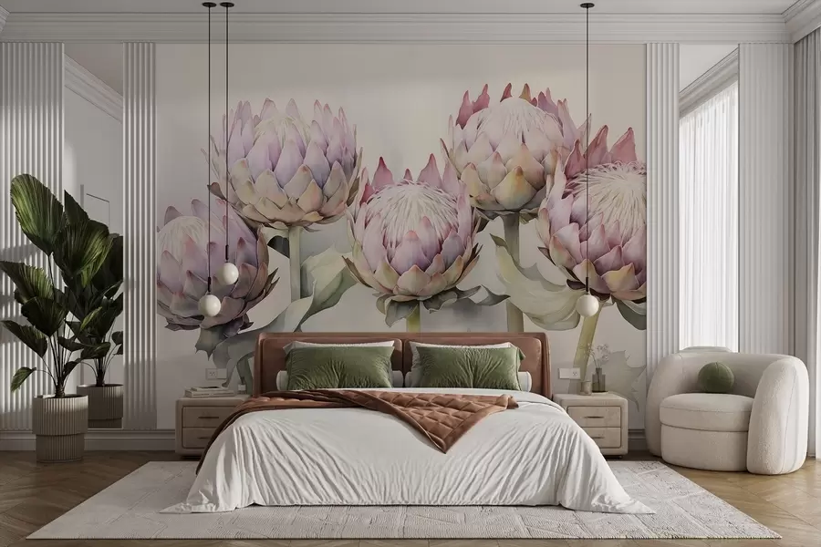 Wall Mural Photo Wallpaper Gentle proteas watercolor w08593v1