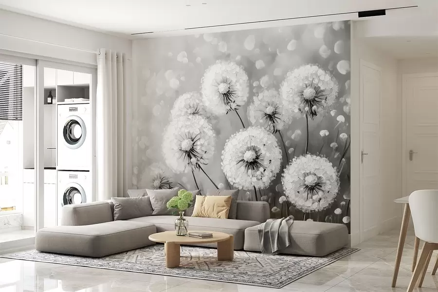 murales Dientes de león aéreos sobre fondo monocromo w08594v1