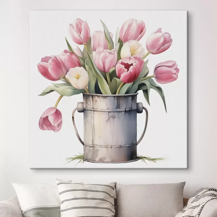 wall murals Bouquet of tulips in a bucket imitation of watercolor s42353