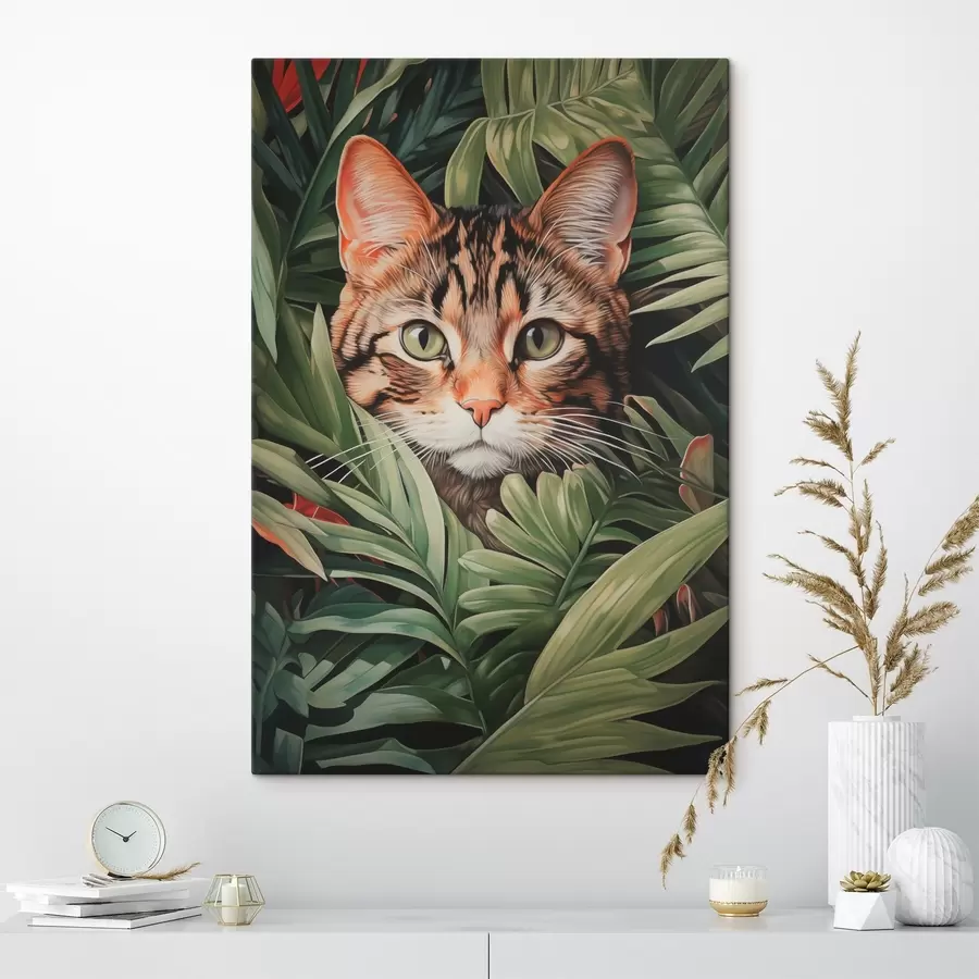 wall murals Cat in tropical leaves s42354