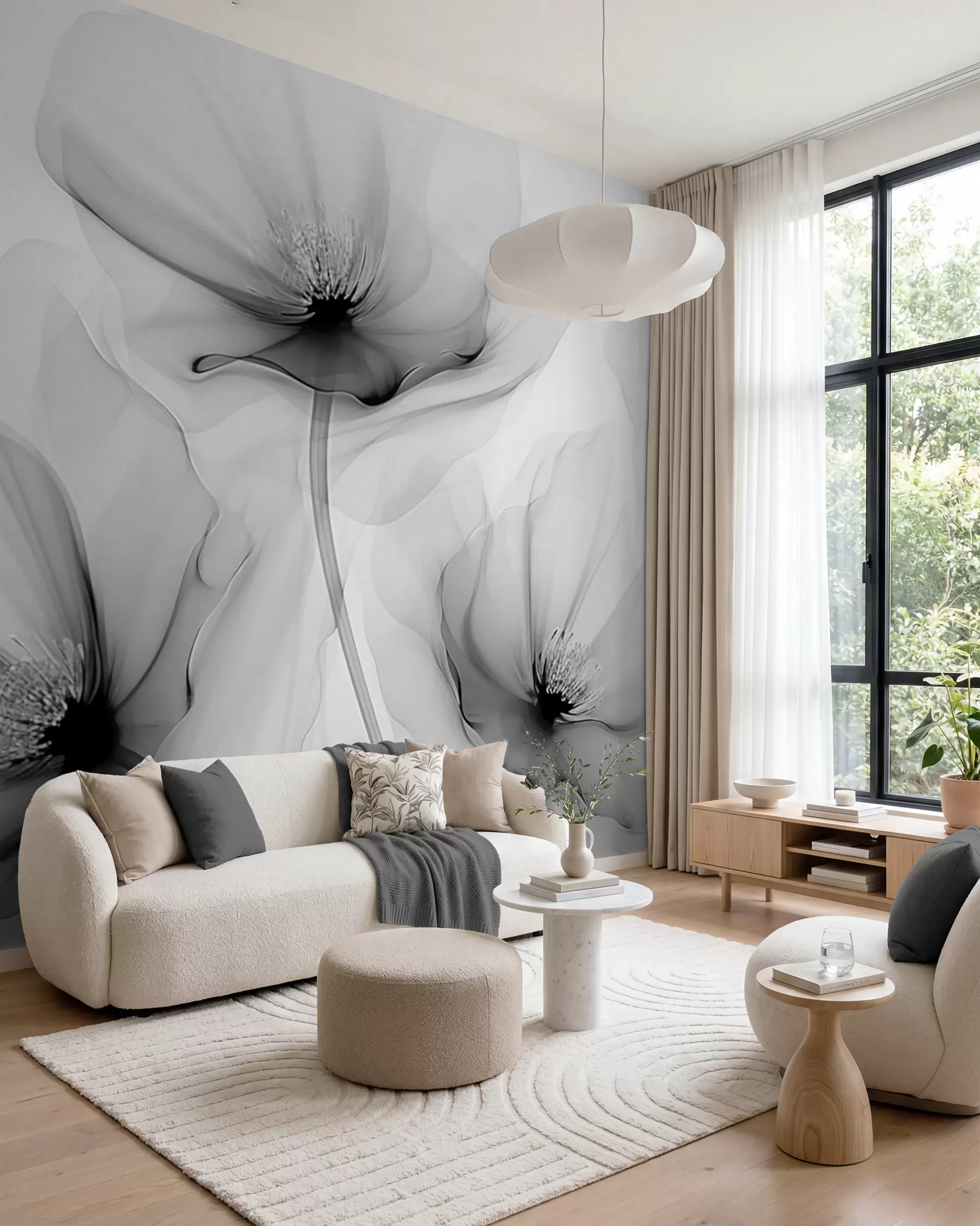 wall murals Grey Ink Blossom Veils w02696v2